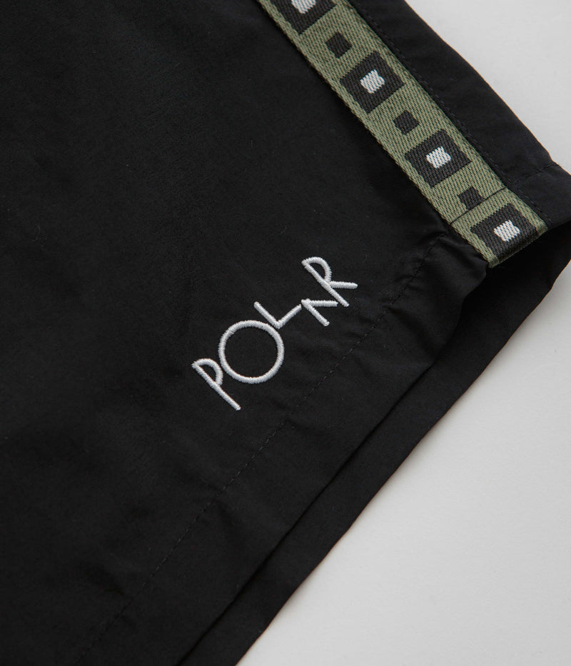 Polar Square Stripe Swim Shorts in Black and Jade Green