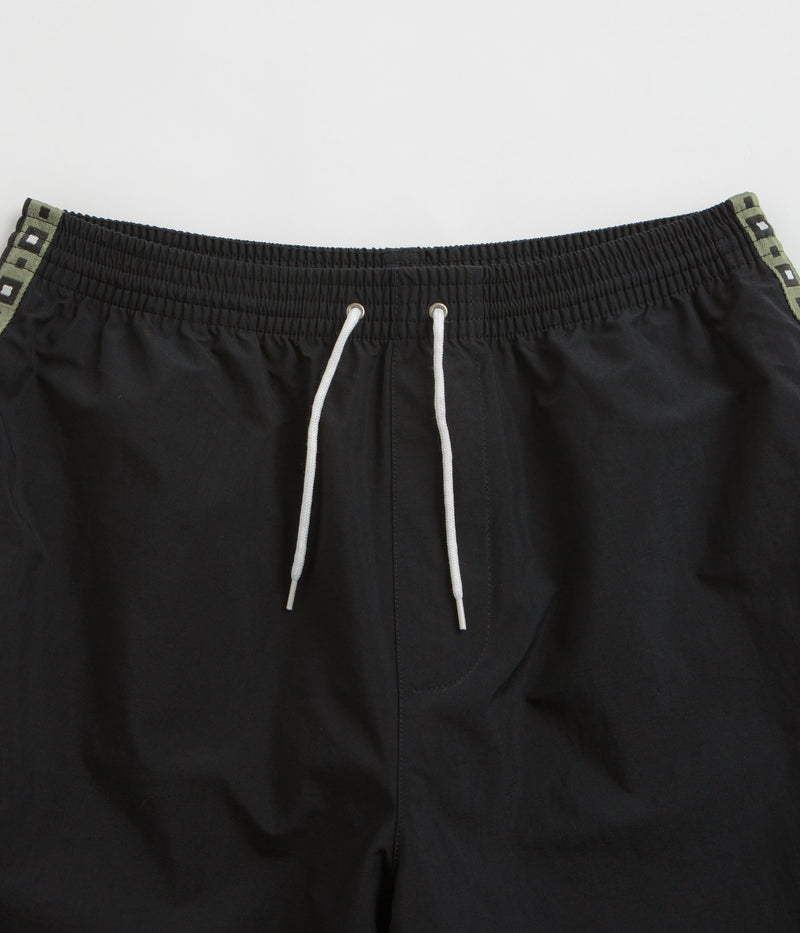 Polar Square Stripe Swim Shorts in Black and Jade Green