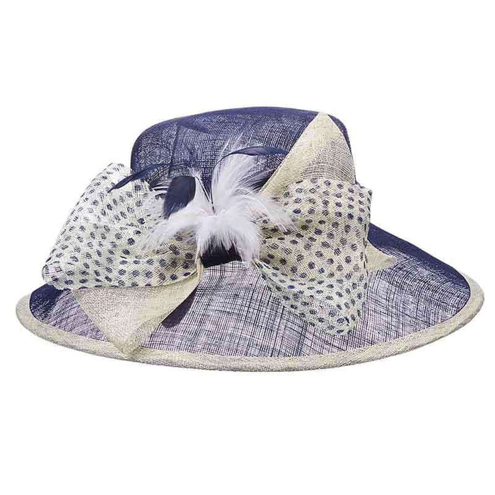 Polka Dot Bow Sinamay Big Brim Hat - Scala Collezione Dress Hat Scala Hats ld56NV Navy and Ivory