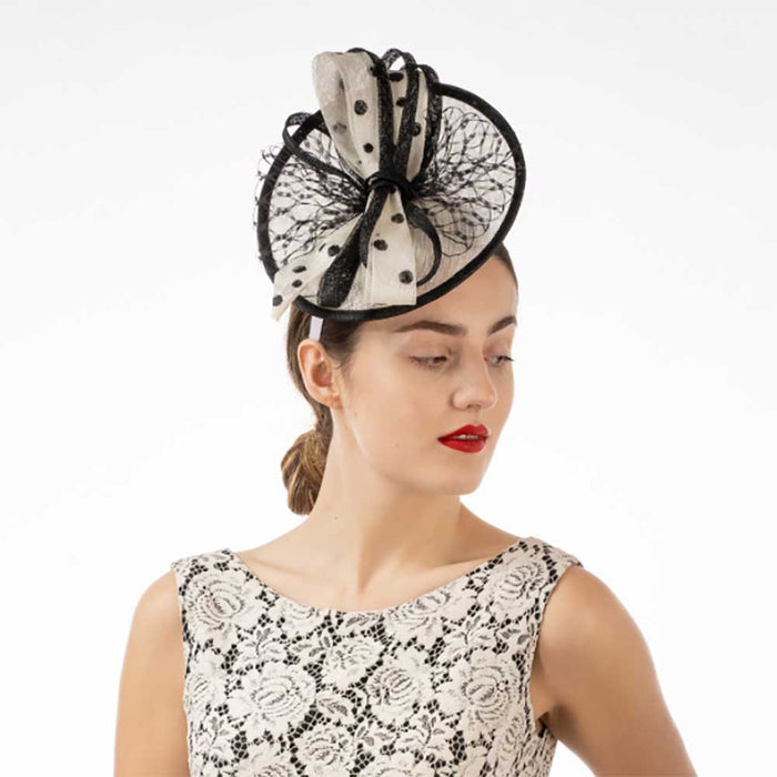 Polka Dot Bow Sinamay Cocktail Hat - KaKyCO Fascinator KaKyCO 102075-IV.BLK Ivory