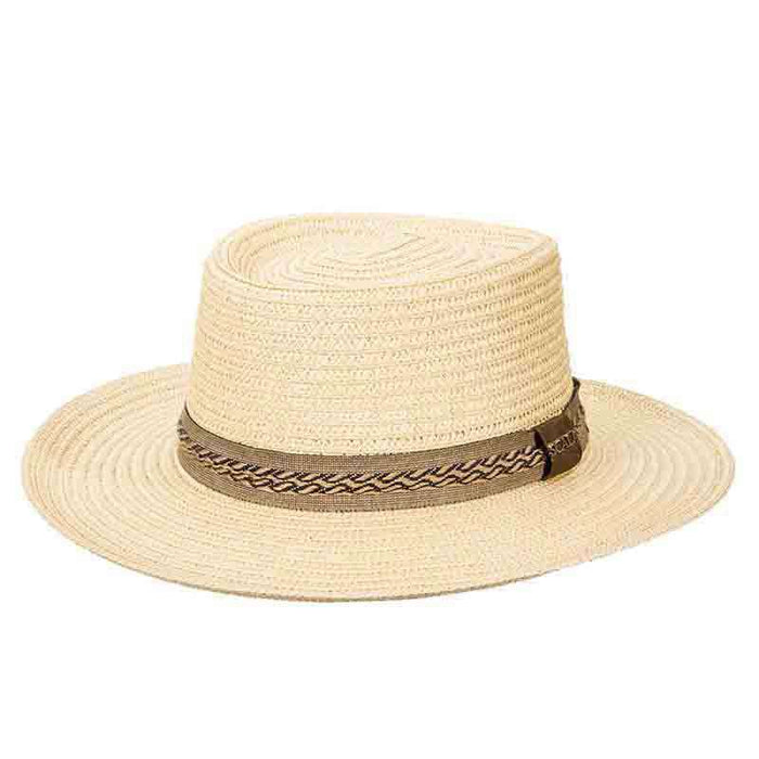 Polybraid Gambler Hat with Embroidered Band - Scala Hats Gambler Hat Scala Hats ms320m Natural Medium
