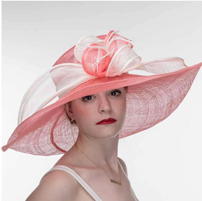 Porcelain Rose and Ivory Two Tone Large Brim Sinamay Hat - KaKyCO Dress Hat KaKyCO 117143-154.25 Porcelain Rose/Ivory