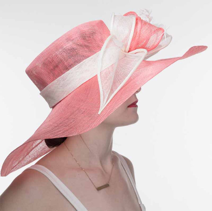 Porcelain Rose and Ivory Two Tone Large Brim Sinamay Hat - KaKyCO Dress Hat KaKyCO