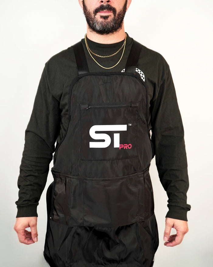 Supreme Trimmer Pro Barber Apron Worn by Professional Barber Front View
