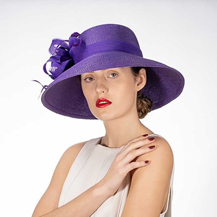 Purple Feather Flower Down Brim Church Hat - KaKyCO Dress Hat KaKyCO