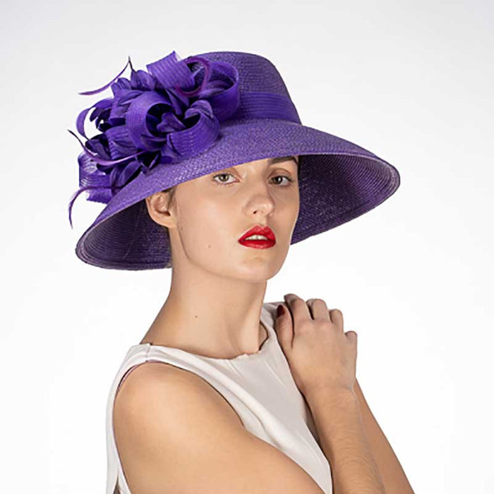 Purple Feather Flower Down Brim Church Hat - KaKyCO Dress Hat KaKyCO