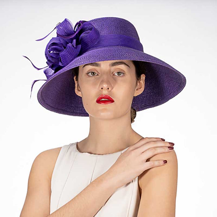 Purple Feather Flower Down Brim Church Hat - KaKyCO Dress Hat KaKyCO