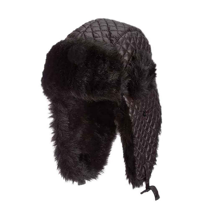 Quilted Trooper Hat with Faux Fur Lined Earflap - Scala Hats Trapper Hat Scala Hats LW290BK Black Medium