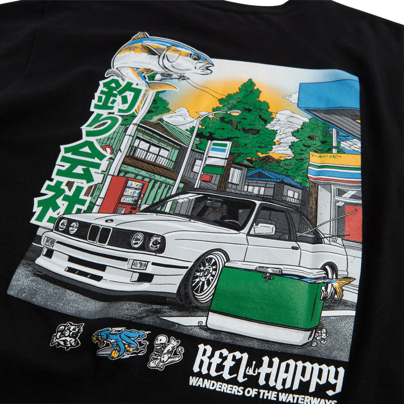 Reel Happy Cars and Fishing T-Shirt - Black