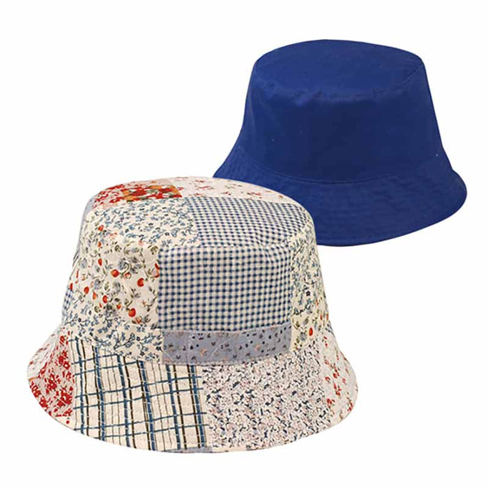 Reversible Floral Patchwork Bucket Hat for Small Heads Bucket Hat MegaCI MC6574Y Blue Small (55 cm)