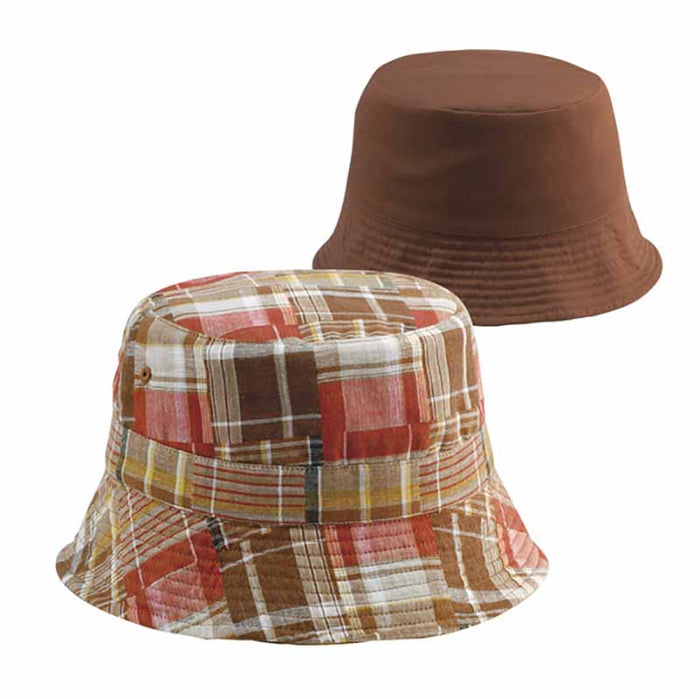 Reversible Plaid Cotton Bucket Hat for Small Heads Bucket Hat MegaCI MC6571Y-BN Brown Small (54 cm)