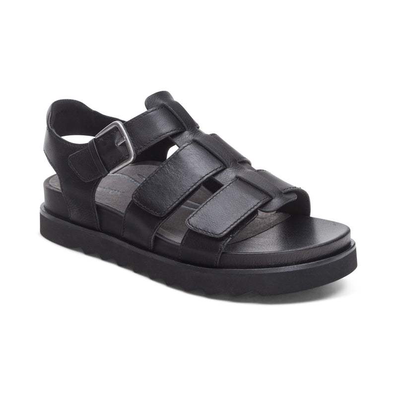 Romy Quarter Strap Cork Flat Sandal #color_black