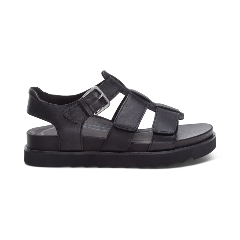 Romy Quarter Strap Cork Flat Sandal #color_black