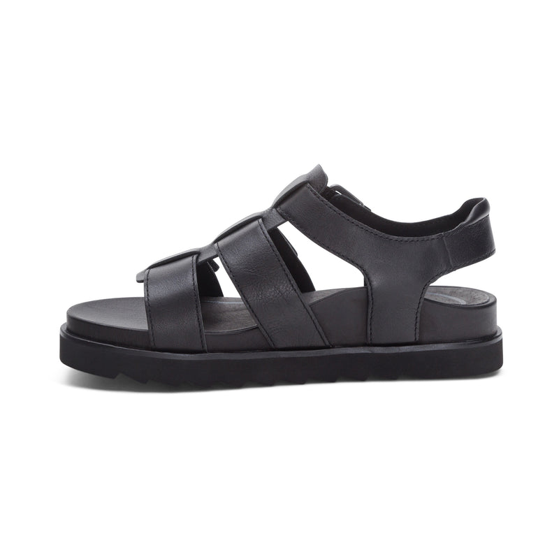 Romy Quarter Strap Cork Flat Sandal #color_black