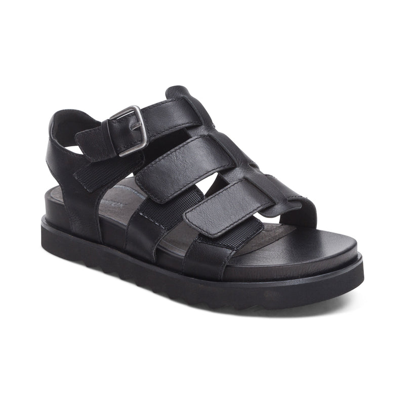 Romy Quarter Strap Cork Flat Sandal #color_black