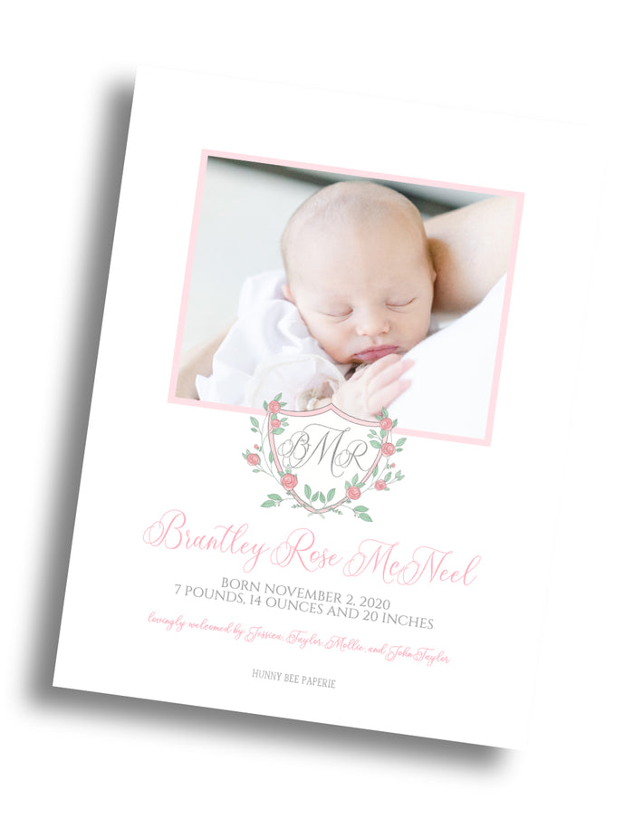 Rose Crest Birth Announcement