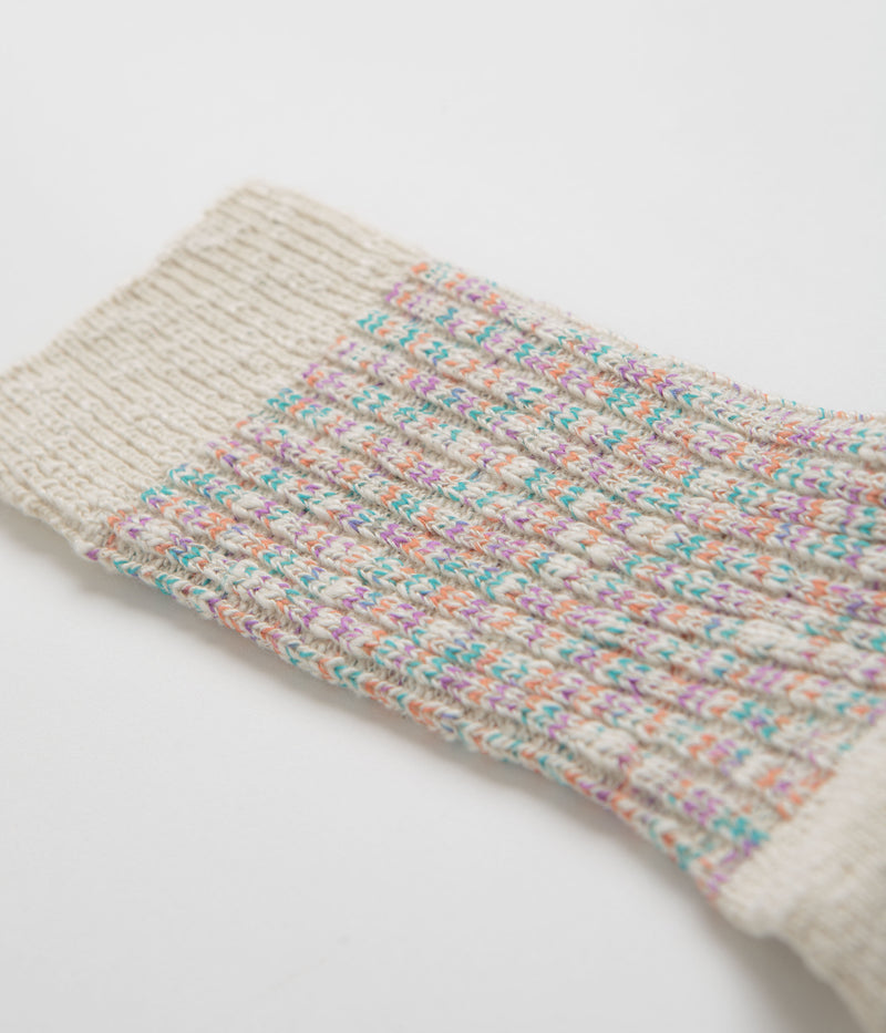 RoToTo Kasuri Ribbed Socks in Coral and Blue