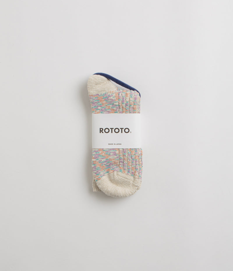 RoToTo Kasuri Ribbed Socks in Coral and Blue
