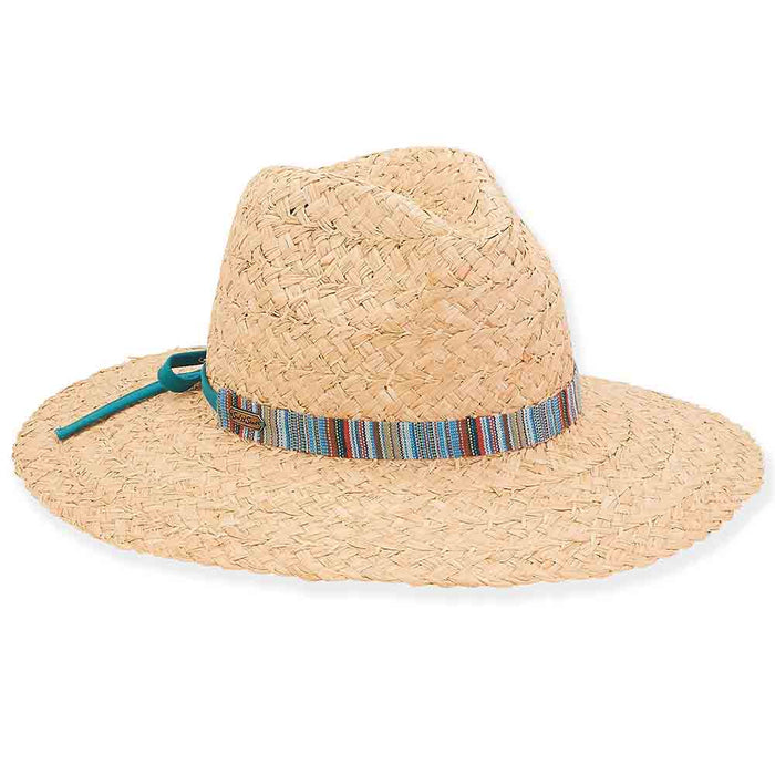 Rough Braid Raffia Hat with Guatemalan Pattern Band  - Sun 'N' Sand Hats Lifeguard Hat Sun N Sand Hats HH2763A Natural OS (57.5 cm)