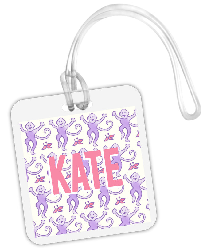 RR Inspired Square Bag Tag - Purple Monkeys