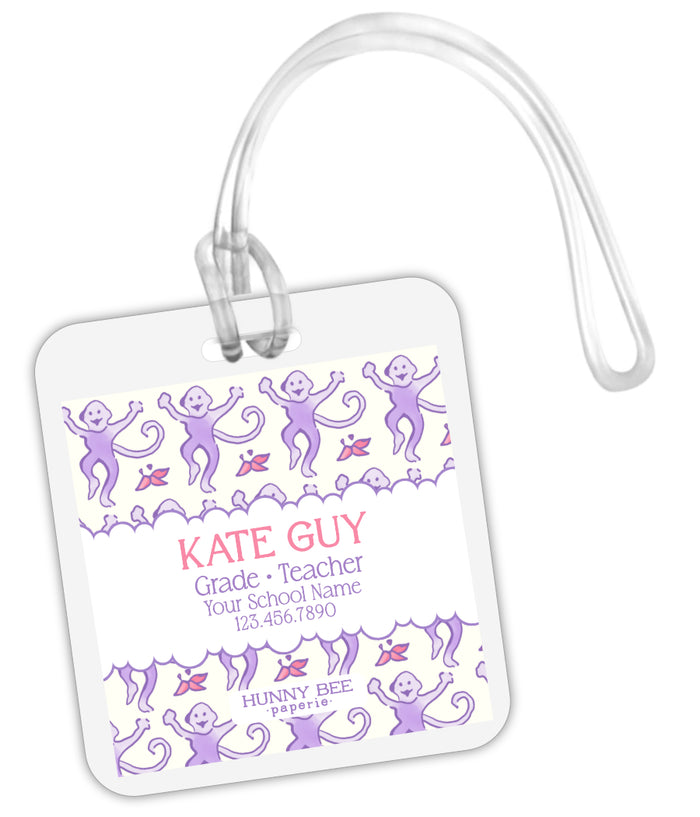RR Inspired Square Bag Tag - Purple Monkeys
