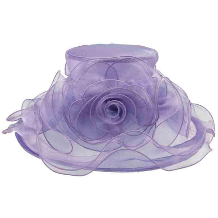 Ruffle Brim Organza Hat with Rose Center Dress Hat Something Special LA hto2154lv Lavender