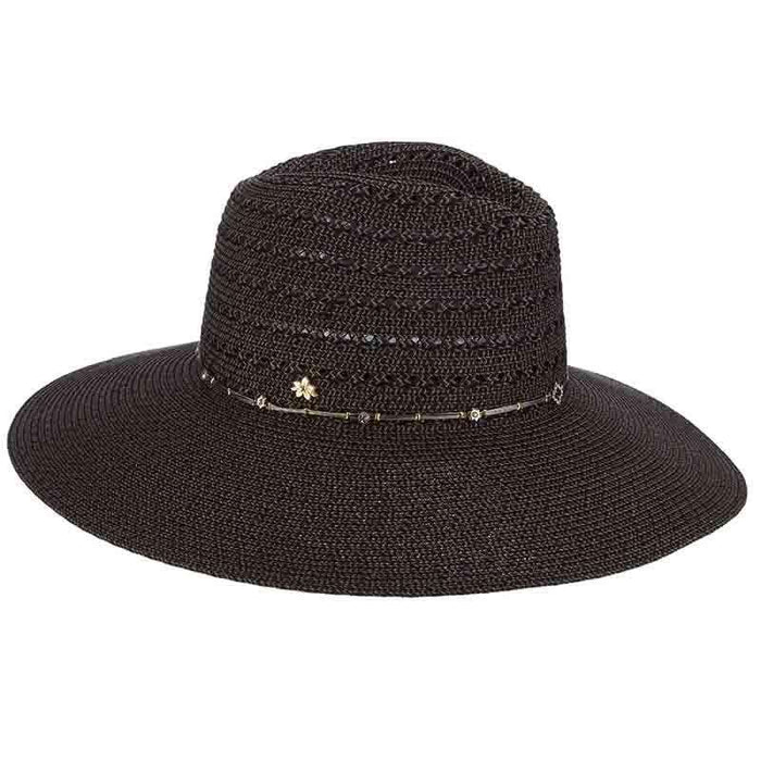 Safari Hat with Jewel Studded Metal String Band - Cappelli Straworld Safari Hat Cappelli Straworld csw300bk Black Medium (57 cm)