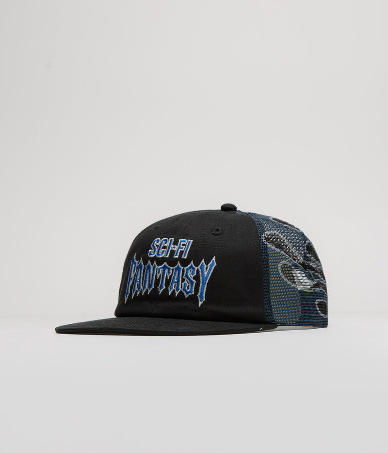 Sci-Fi Fantasy Biker Logo Cap in Black