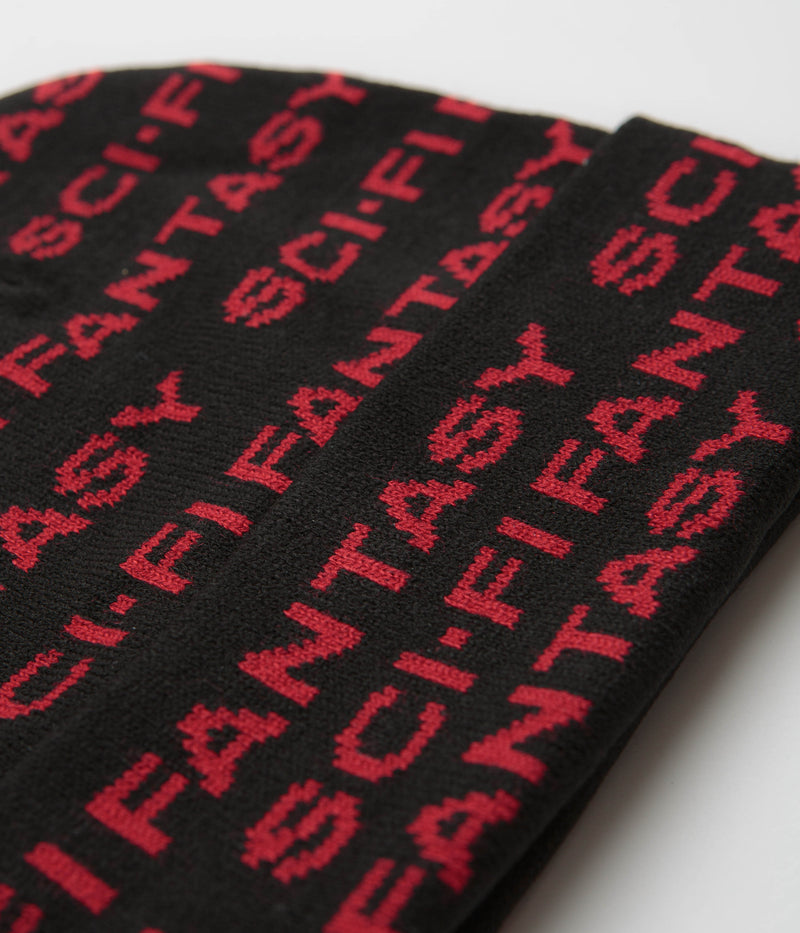 Sci-Fi Fantasy Repeat Logo Beanie in Black
