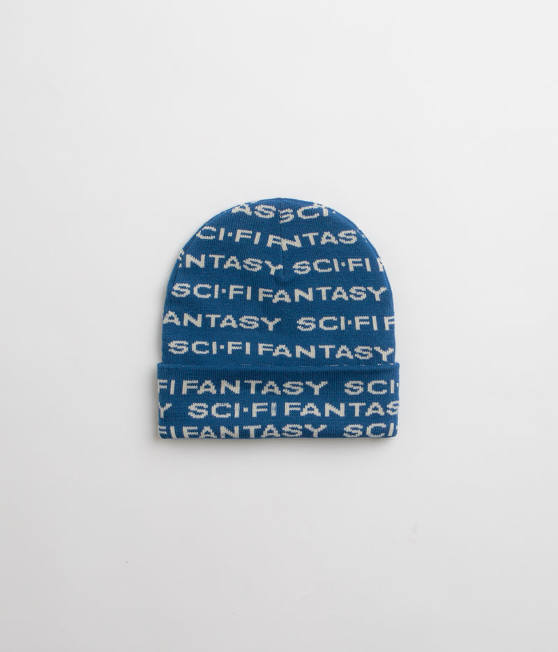 Sci-Fi Fantasy Repeat Logo Beanie in Blue