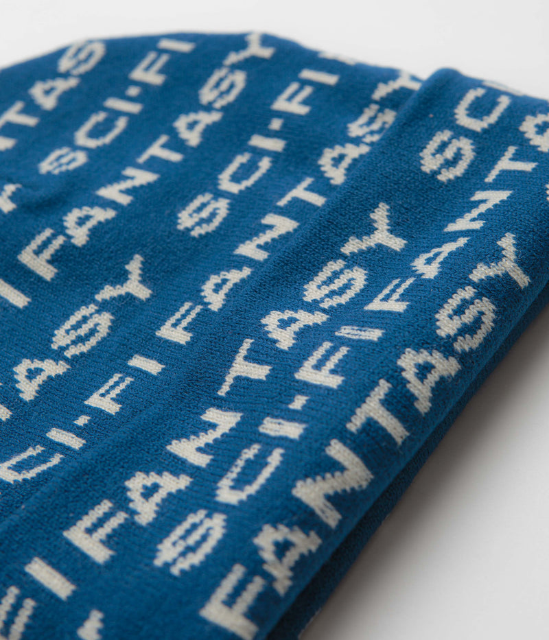 Sci-Fi Fantasy Repeat Logo Beanie in Blue