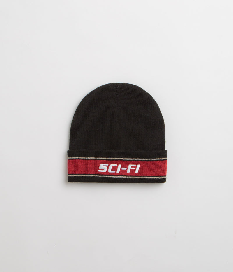 Sci-Fi Fantasy Striped Logo Beanie in Black