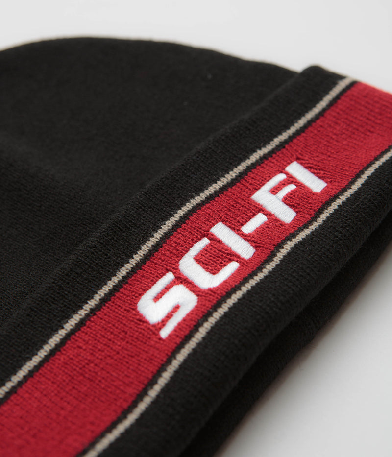 Sci-Fi Fantasy Striped Logo Beanie in Black