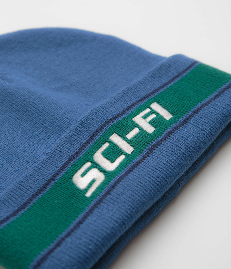 Sci-Fi Fantasy Striped Logo Beanie in Blue
