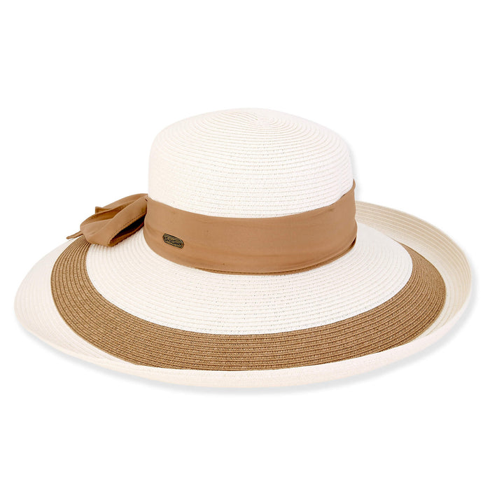 Shapeable Wide Brim Two Tone Sun Hat with Scarf - Sun 'N' Sand Hats Wide Brim Sun Hat Sun N Sand Hats HH2979A Ivory OS (57 cm)