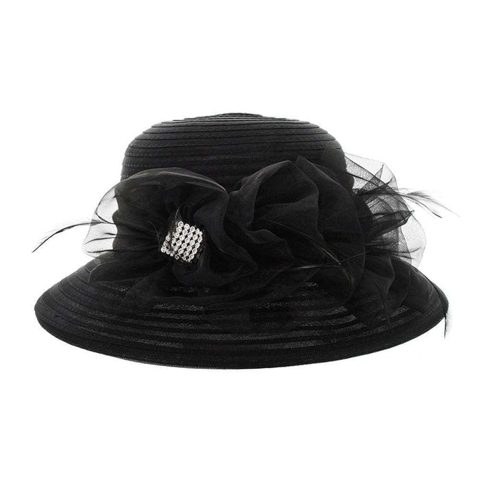 Sheer Ribbon Cloche Style Organza Hat Dress Hat Something Special LA htb2086BK Black
