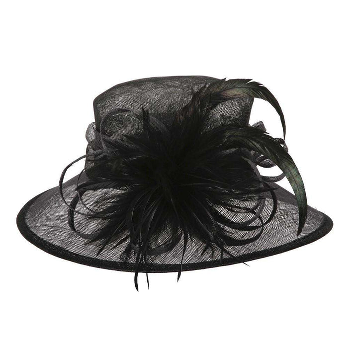 Sinamay Derby Hat with Feather Flower Accent Dress Hat Something Special LA