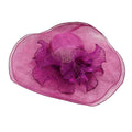 Sinamay Derby Hat with Pleated Mesh and Feather Accent Dress Hat Something Special Hat pt7805mg Magenta