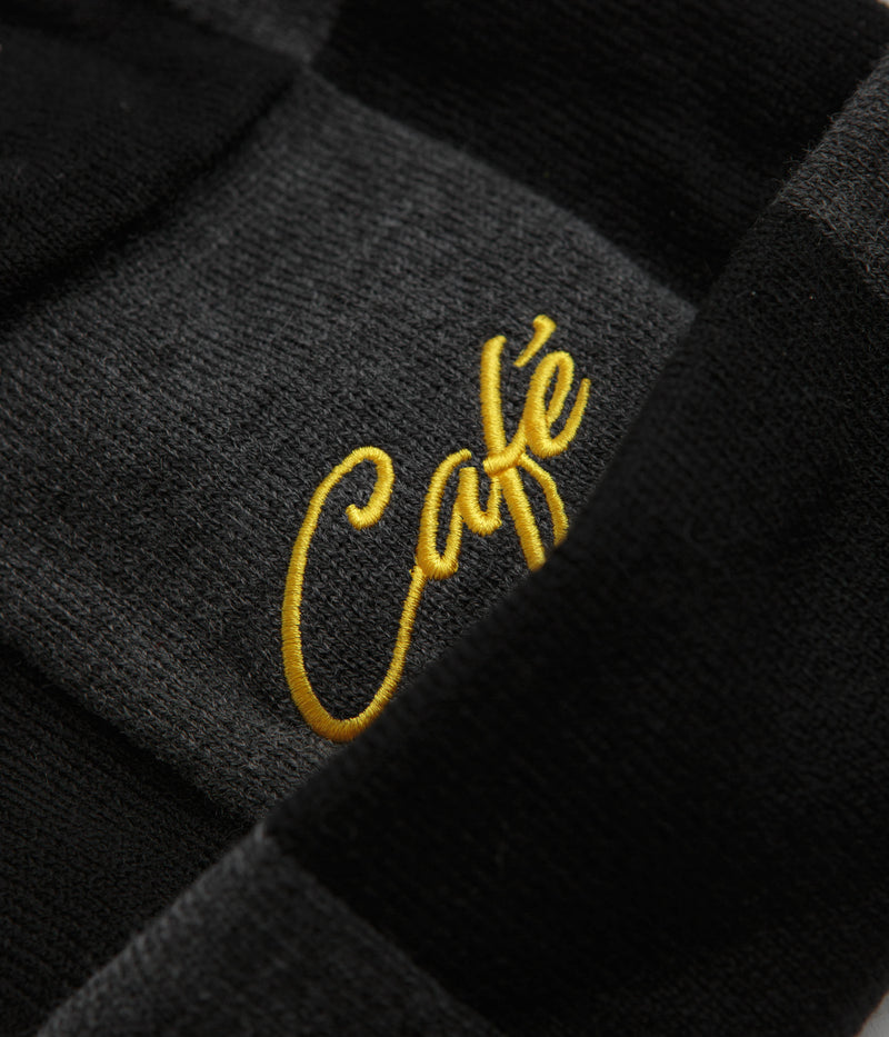 Skateboard Cafe Check Fold Beanie in Charcoal and Black / Gold