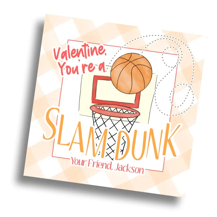 Slam Dunk Basketball Valentine Card - Orange - PRINTABLE