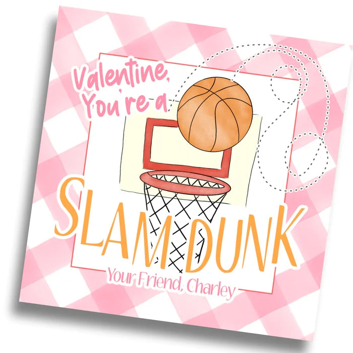 Slam Dunk Basketball Valentine Card - Pink - PRINTABLE