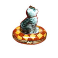 Small Cat on a Rug Limoges Box, Yellow Collar