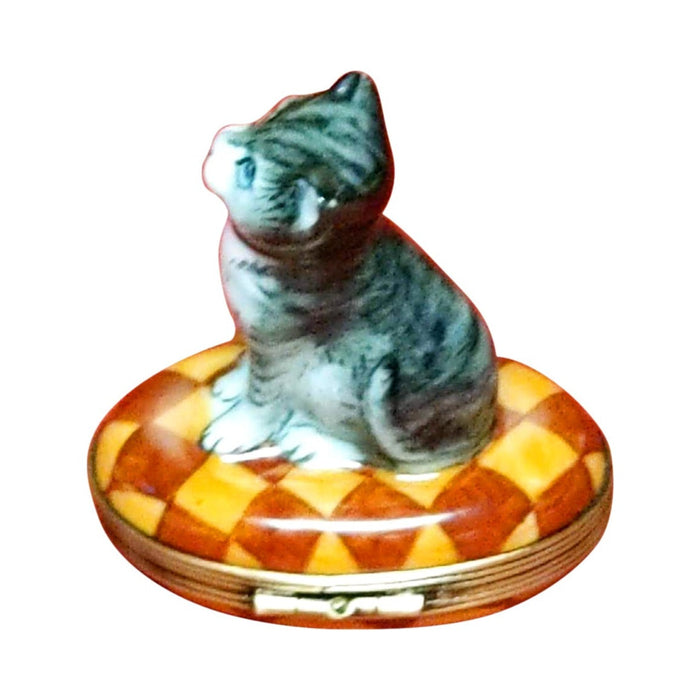 Small Cat on a Rug Limoges Box, Yellow Collar, view 3