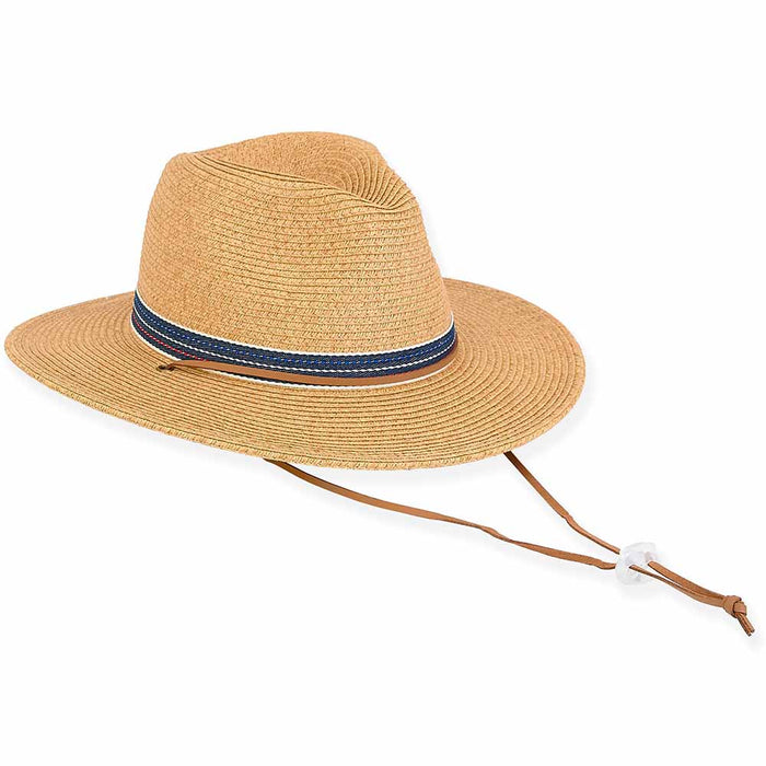 Small Heads Straw Hat with Chin Cord - Sunny Dayz™ Safari Hat Sun N Sand Hats HK452 Tan Small (54 cm)