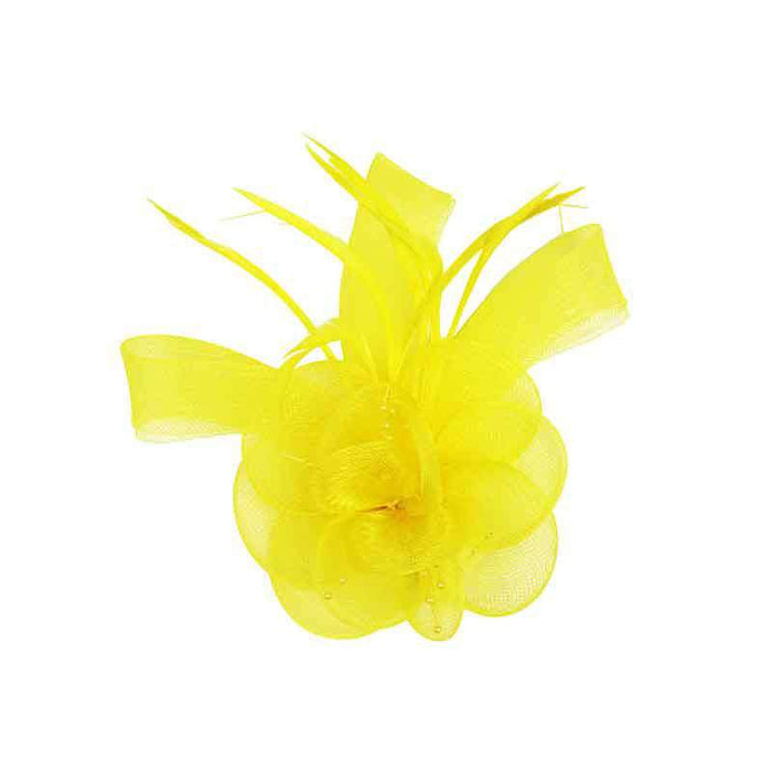 Small Mesh Fascinator with Feather Accent Fascinator Something Special LA FT16YW Yellow