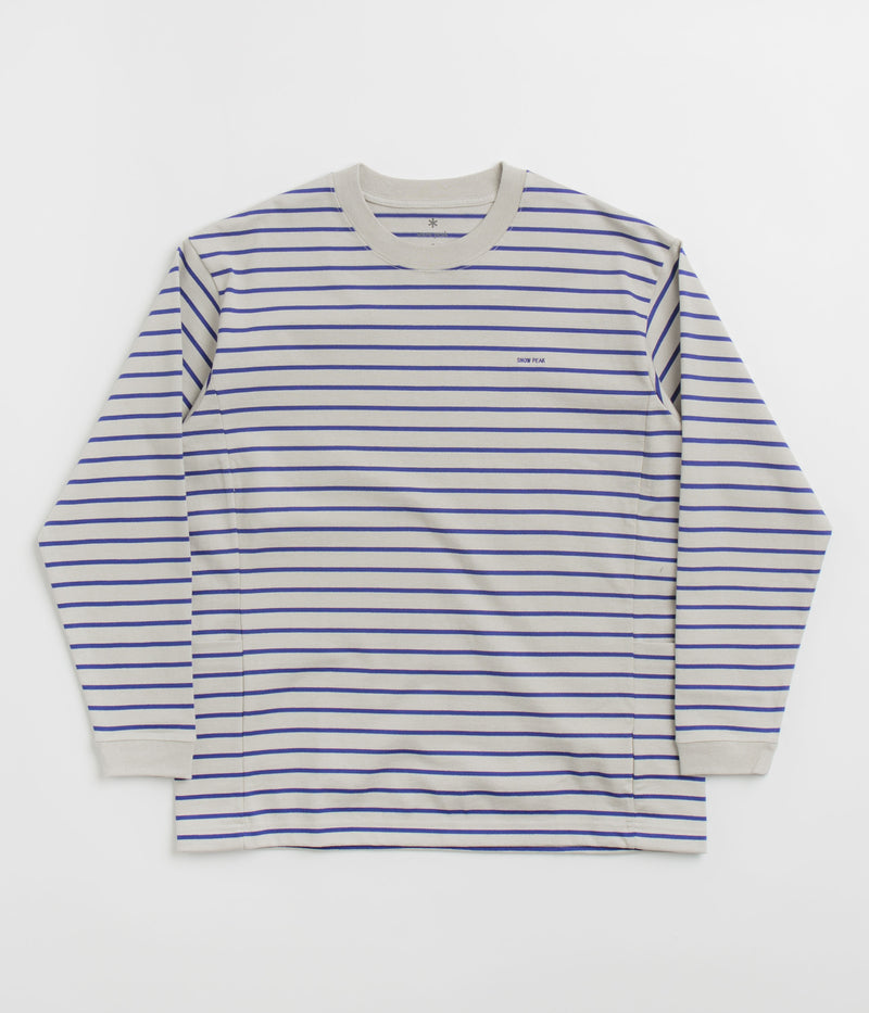 Snow Peak Border Long Sleeve T-Shirt in White and Blue