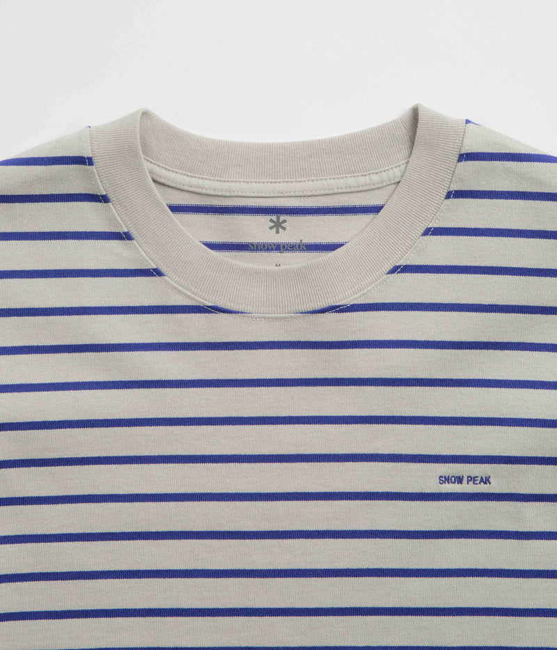 Snow Peak Border Long Sleeve T-Shirt in White and Blue