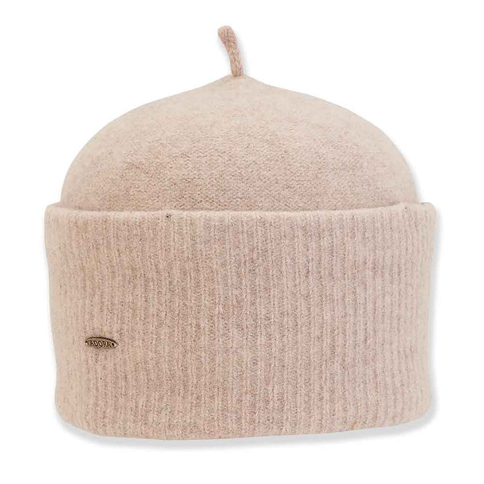 Soft Wool Cuffed Turban Beanie with Stalk - Adora Hat® Beanie Adora Hats AD1344B Tan Medium (57 cm)