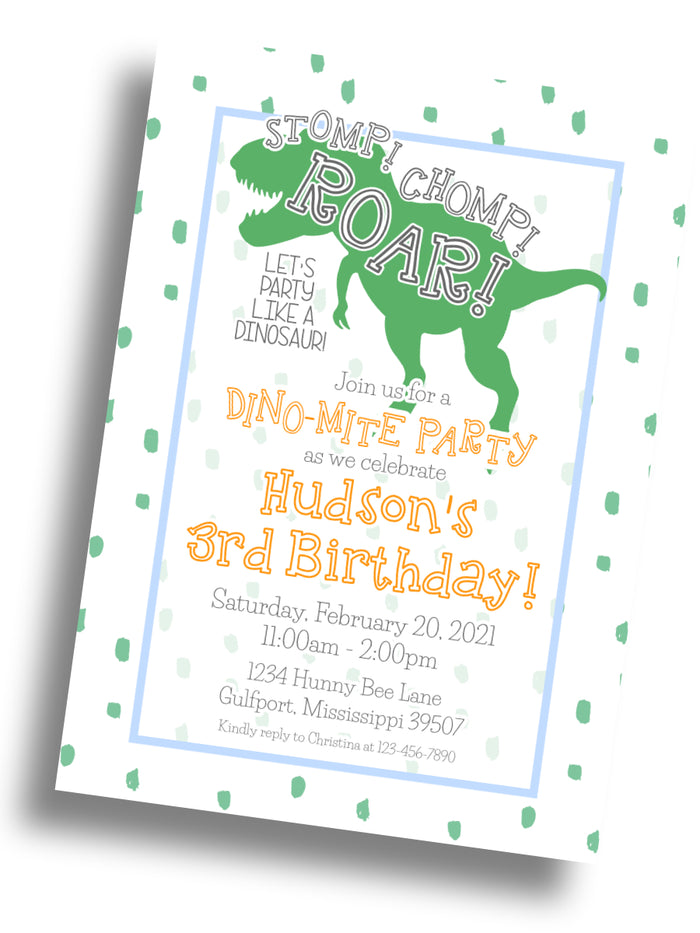 Stomp! Chomp! Roar! Dinosaur Birthday Invitation