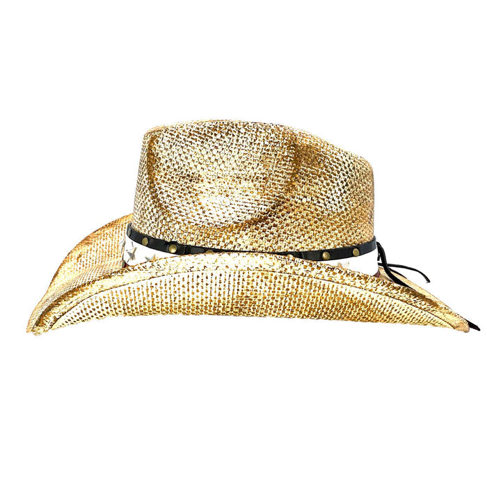 Straw Cowboy Hat with Red, White and Blue Star Band - Milani Hats Cowboy Hat Milani Hats